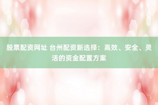 股票配资网址 台州配资新选择：高效、安全、灵活的资金配置方案