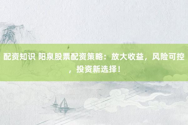 配资知识 阳泉股票配资策略：放大收益，风险可控，投资新选择！