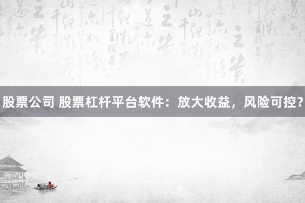 股票公司 股票杠杆平台软件：放大收益，风险可控？