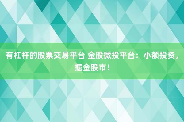有杠杆的股票交易平台 金股微投平台：小额投资，掘金股市！