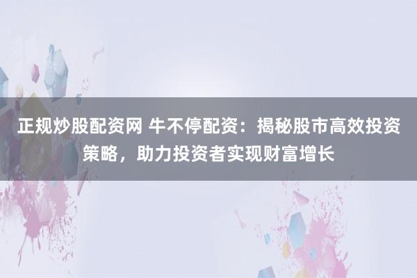 正规炒股配资网 牛不停配资：揭秘股市高效投资策略，助力投资者实现财富增长