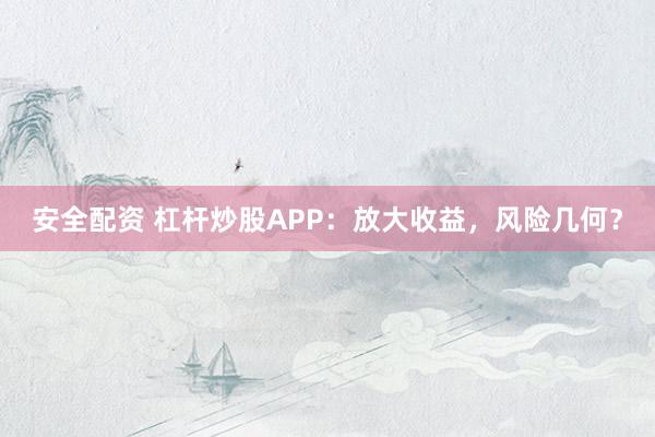 安全配资 杠杆炒股APP：放大收益，风险几何？