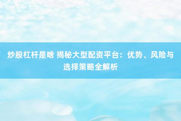 炒股杠杆是啥 揭秘大型配资平台：优势、风险与选择策略全解析