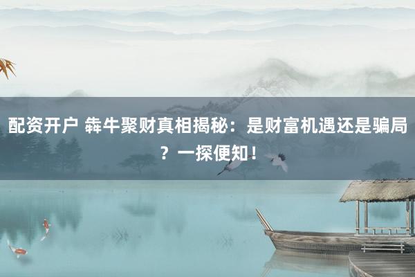 配资开户 犇牛聚财真相揭秘：是财富机遇还是骗局？一探便知！