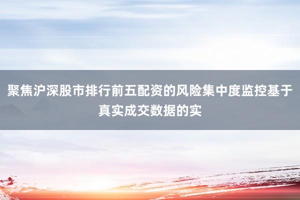 聚焦沪深股市排行前五配资的风险集中度监控基于真实成交数据的实