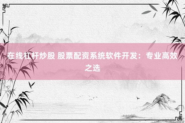 在线杠杆炒股 股票配资系统软件开发：专业高效之选