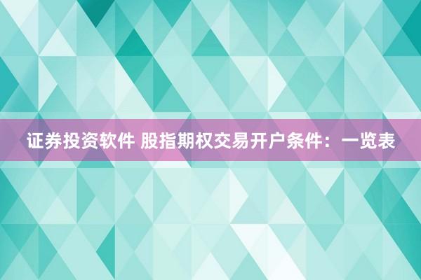 证券投资软件 股指期权交易开户条件：一览表