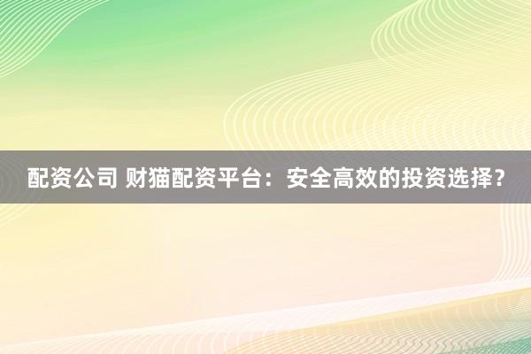 配资公司 财猫配资平台：安全高效的投资选择？
